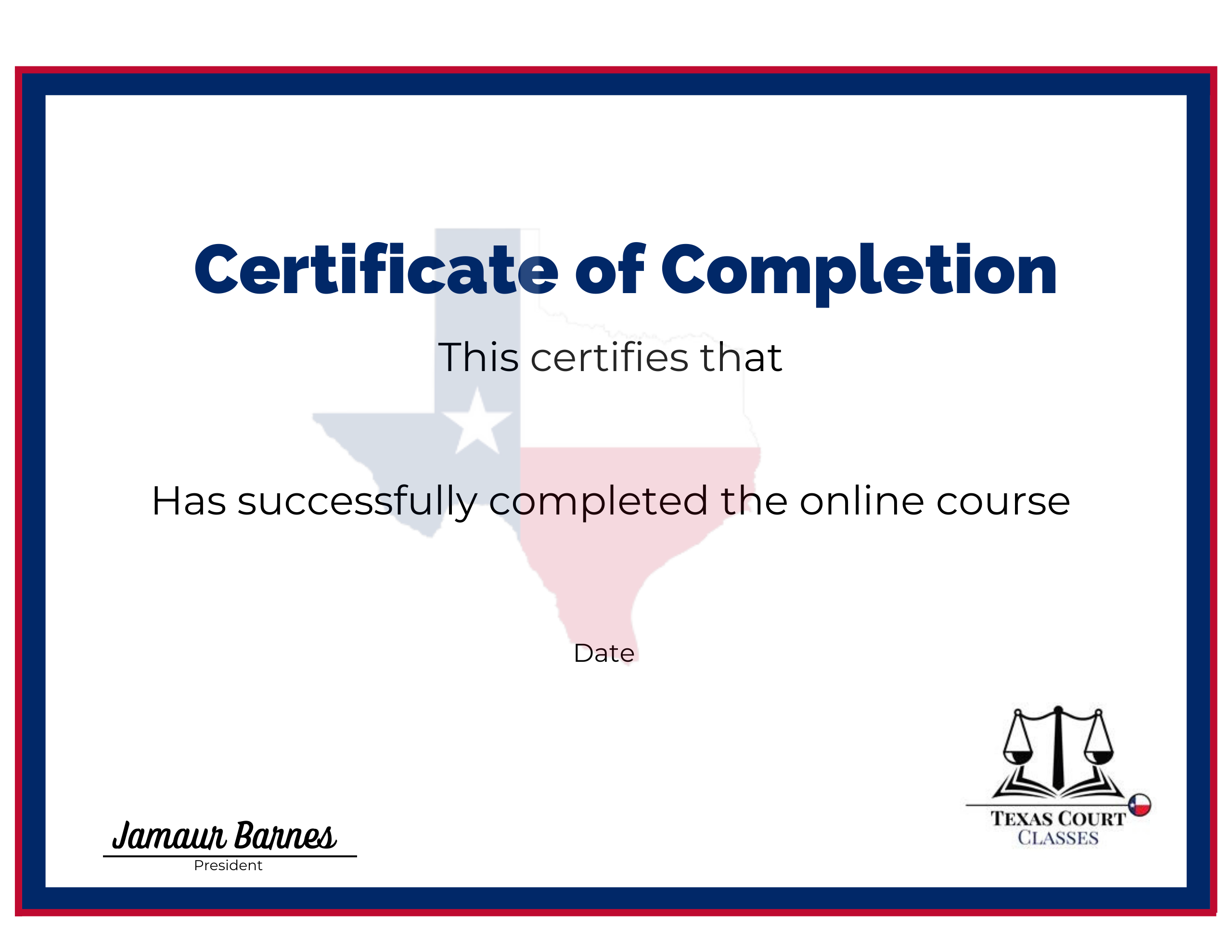 Certificate Of Completion Texas Court Classes
